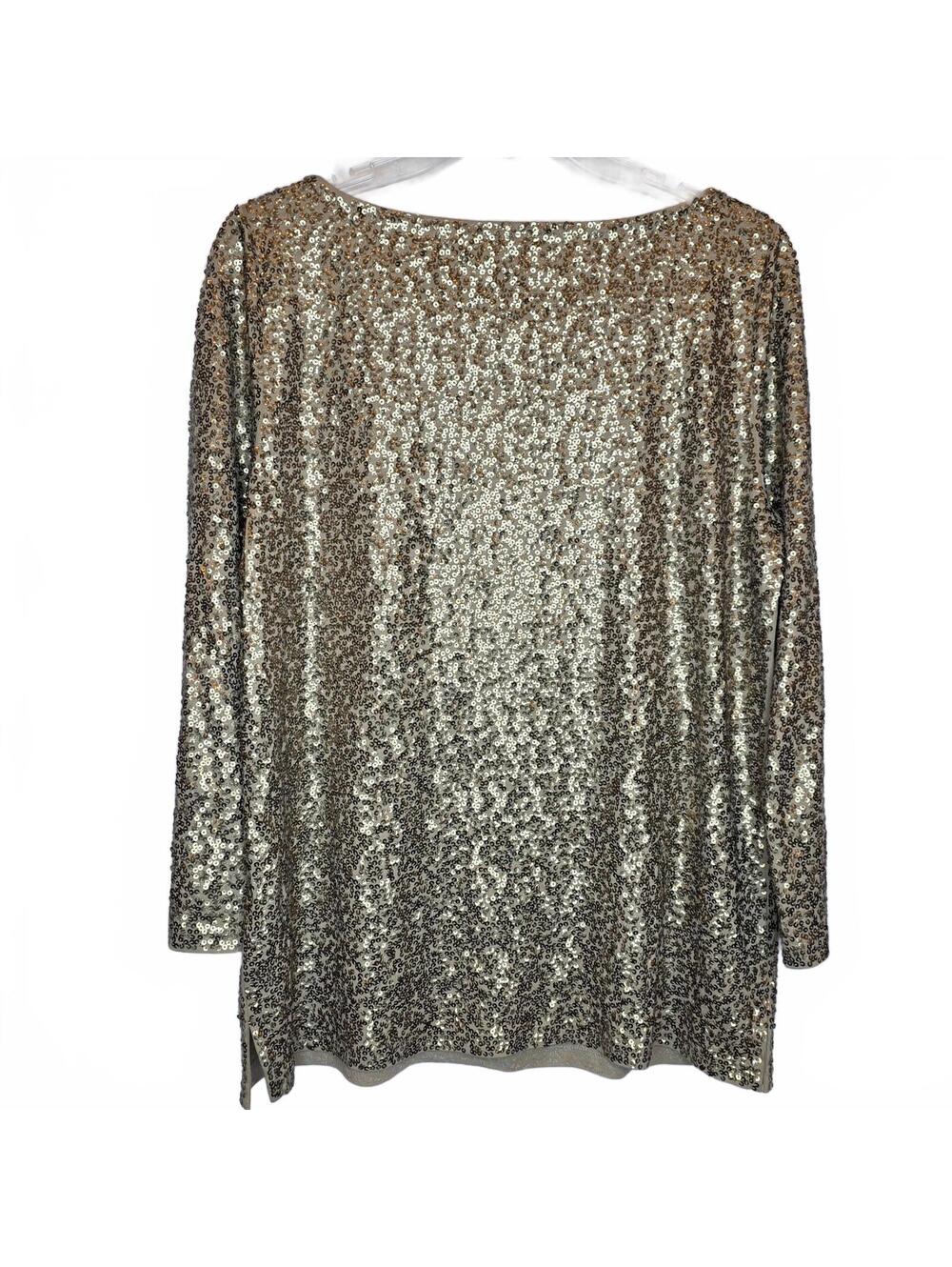 JCrew Gold Sequin Top Blouse Size Medium 3/4 Length Party Holiday Sparkly - Picture 4 of 7